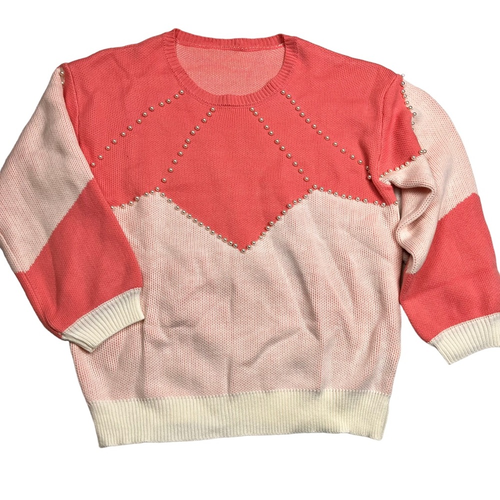 Shein curve color block Pearl sweater